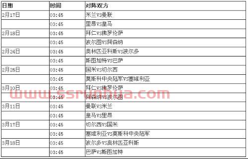 包含欧冠的八分之一决赛时间的词条